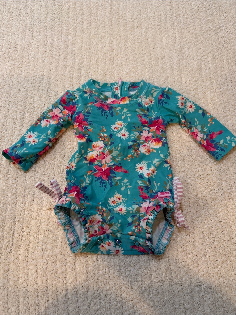 Ruffle Butts Teal Floral Baby One-Piece Swimsuit